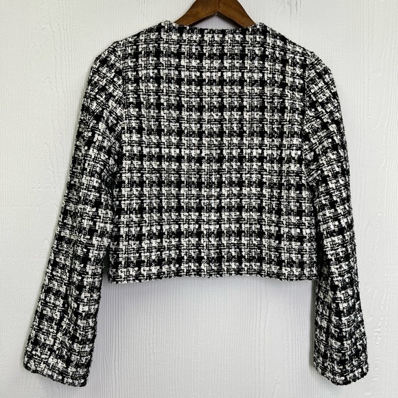 H&M - NWT Boucle Black And White Plaid Silver Button Lined Jacket Size XS - Picture 13 of 14